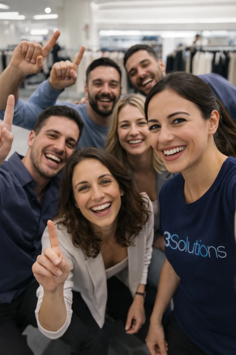 Equipo reunido en un entorno de retail