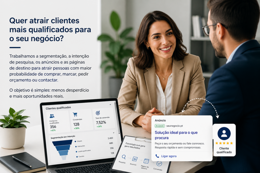 Reunião estratégica com análise de campanhas Google Ads orientadas a clientes qualificados