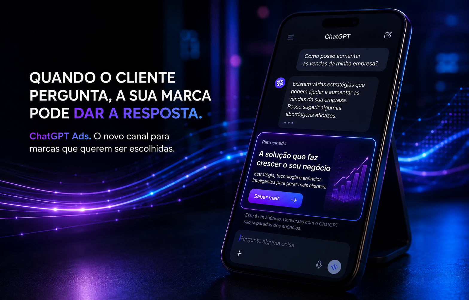 Publicidade em inteligência artificial apresentada num ambiente conversacional digital